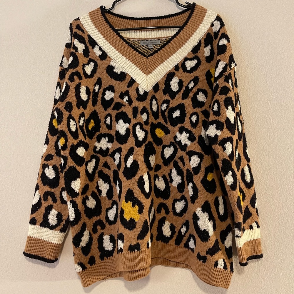 Cable Stitch Animal Print Jacquard Sweater
